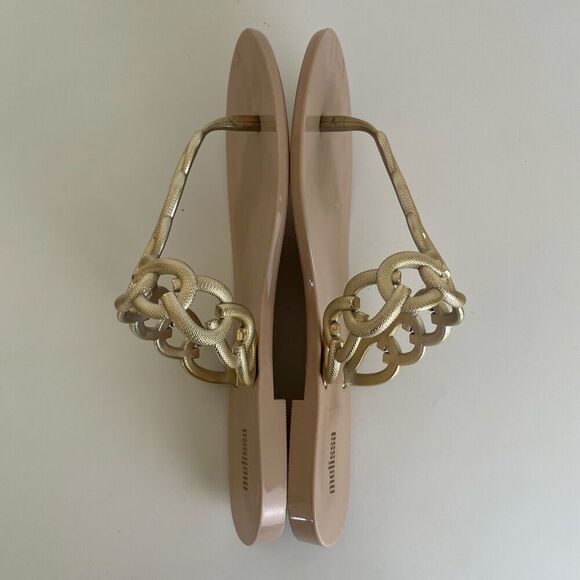 Melissa Success Chain Link Thong Sandals Womens 8 Gold Jelly Shoes Dressy Comfy - Picture 8 of 10